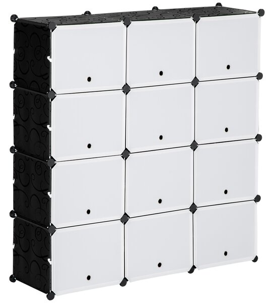 HOMCOM Mobile da utilità Mobile per scarpe componibile 12 scomparti con porte e mensole - dim. 125L x 32l x 125H cm - nero