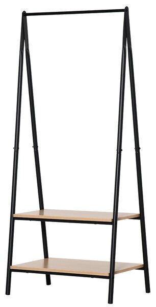HOMCOM Stand appendiabiti guardaroba stile contemporaneo triangolare dim. 64L x 43l x 149H cm 2 ripiani MDF legno chiaro acciaio nero