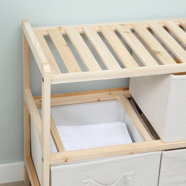 HOMCOM Comò in tessuto mobiletto con 4 cassetti pieghevoli in tessuto di lino stile elegante per camera da letto ufficio soggiorno 59 x 28 x 50 cm legno naturale beige