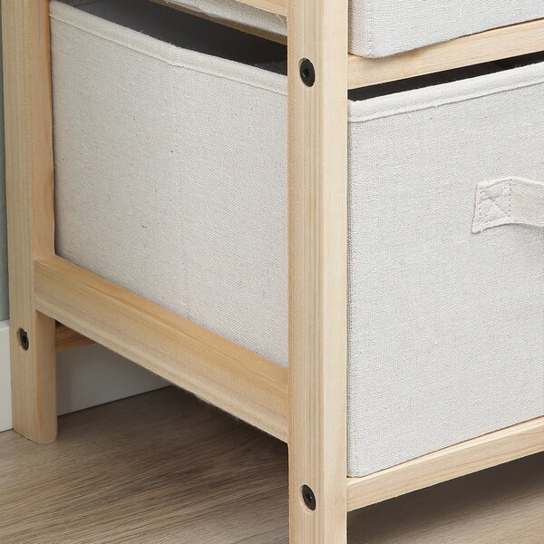 HOMCOM Comò in tessuto mobiletto con 4 cassetti pieghevoli in tessuto di lino stile elegante per camera da letto ufficio soggiorno 59 x 28 x 50 cm legno naturale beige