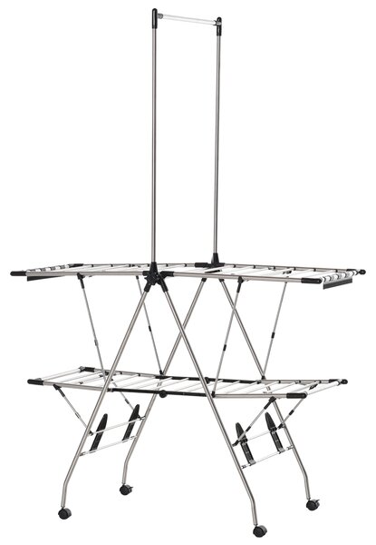 HOMCOM Stendibiancheria pieghevole con ruote ampio spazio di stenditura acciaio inossidabile 138,5 x 63 x 208 cm argento nero
