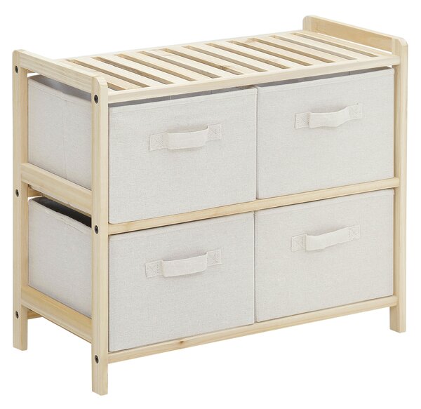 HOMCOM Comò in tessuto mobiletto con 4 cassetti pieghevoli in tessuto di lino stile elegante per camera da letto ufficio soggiorno 59 x 28 x 50 cm legno naturale beige