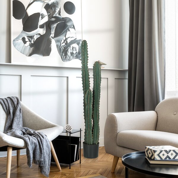 Outsunny Cactus artificiale ad altissimo realismo grande pianta artificiale di grandi dimensioni dim. Ø 18 x 120H cm verde