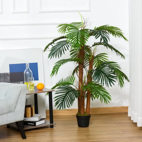 Outsunny Palmare Artificiale Altezza 1,2 m Albero Artificiale Tronco Ramificazioni Muschio Lichene Foglie Grande realismo Vaso Incluso
