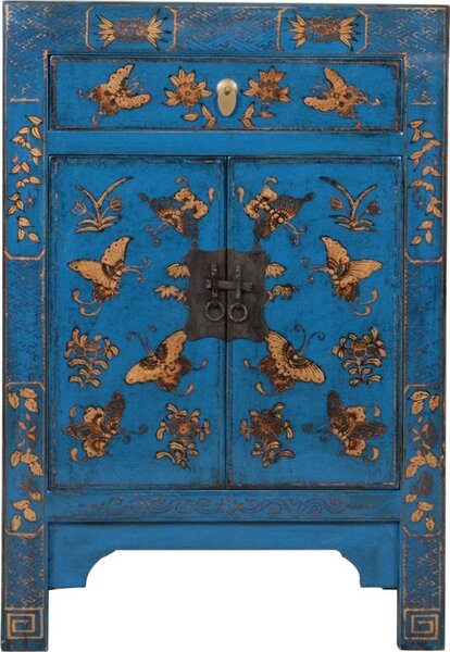Fine Asianliving Armadio cinese blu farfalle dipinto a mano L58xP37xH85cm Armadio cinese Armadio nuziale cinese Mobili orientali Mobili asiatici