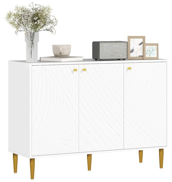 HOMCOM Mobiletto mobile da archiviazione con 2 armadi 3 porte ripiani regolabili piedini dorati in acciaio 107 x 35 x 77 cm bianco
