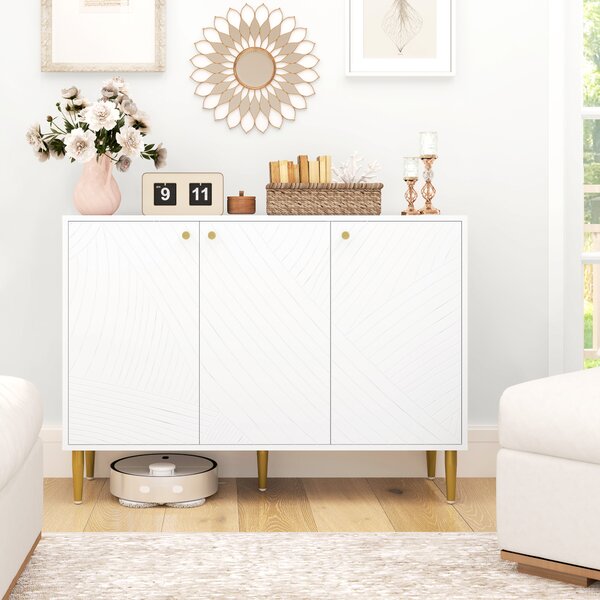 Credenza Soggiorno HOMCOM 140x40cm - Con 2 Ante, Ripiani Regolabili E Chiusura Ammortizzata | Bianco Lucido - Foto 2