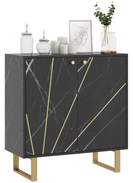 HOMCOM Credenza da archiviazione con 2 porte e ripiano regolabile piedini in metallo 76 x 35 x 77 cm marmo nero