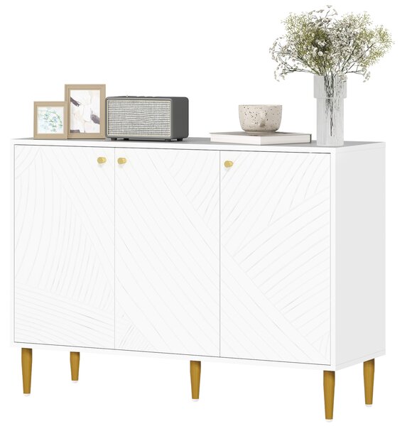 HOMCOM Mobiletto mobile da archiviazione con 2 armadi 3 porte ripiani regolabili piedini dorati in acciaio 107 x 35 x 77 cm bianco