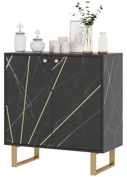 HOMCOM Credenza da archiviazione con 2 porte e ripiano regolabile piedini in metallo 76 x 35 x 77 cm marmo nero