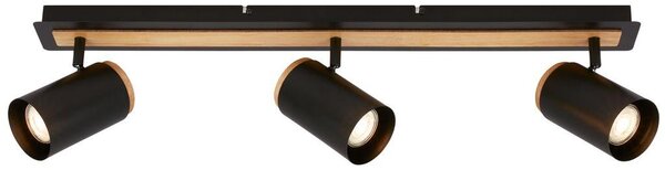 Briloner DUTA Plafoniera, orientabile, attacco GU10, 3 luci, legno nero, 70 x 14,5 cm