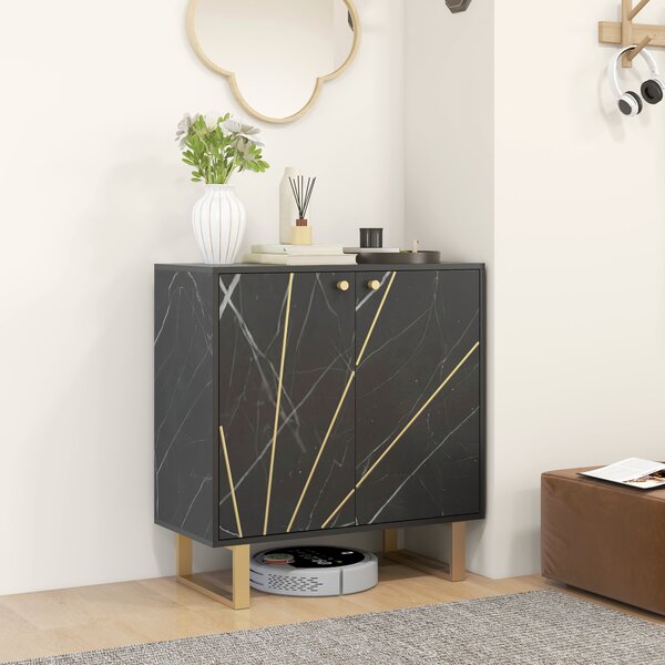 HOMCOM Credenza da archiviazione con 2 porte e ripiano regolabile piedini in metallo 76 x 35 x 77 cm marmo nero