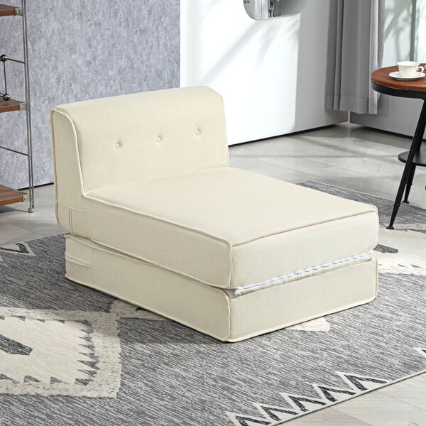 HOMCOM Poltrona Letto Pieghevole con Schienale Imbottito, 73x100x60cm, Bianco Crema