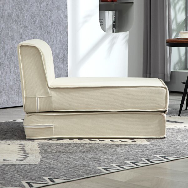 HOMCOM Poltrona Letto Pieghevole con Schienale Imbottito, 73x100x60cm, Bianco Crema
