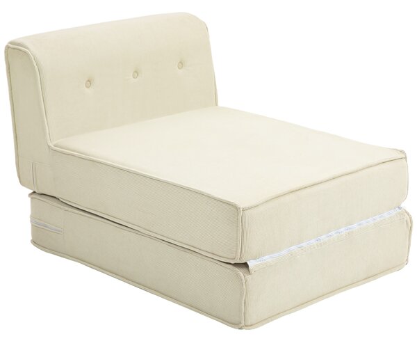 HOMCOM Poltrona Letto Pieghevole con Schienale Imbottito, 73x100x60cm, Bianco Crema