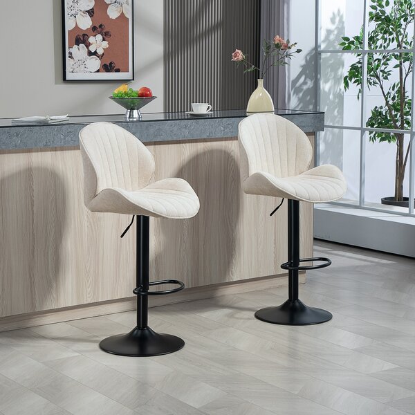 HOMCOM Set 2 Sgabelli da Bar a Conchiglia con Poggiapiedi, in Tessuto Effetto Ciniglia, 48x50x94-115 cm, Nero e Beige | Aosom Italy