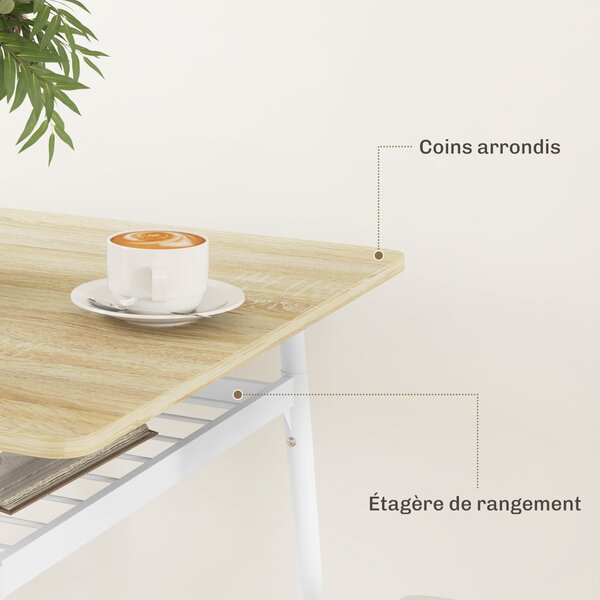 HOMCOM Set tavolo e sedie, tavolo da cucina con sedie, struttura in acciaio, con 2 sedie incassate, bianco quercia