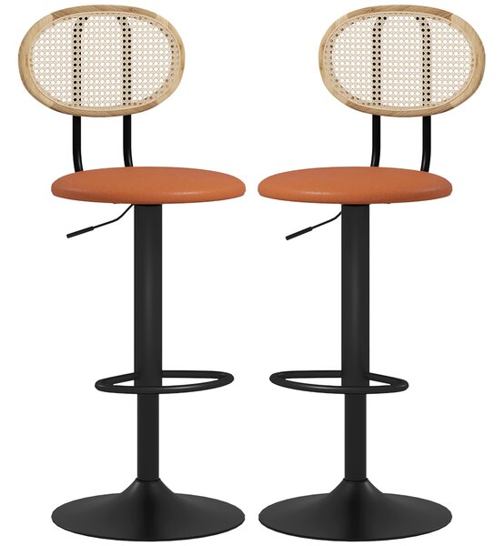 HOMCOM Set di 2 sgabelli da bar chaises de bar regolabili in altezza con schienale in rattan e poggiapiedi, marrone