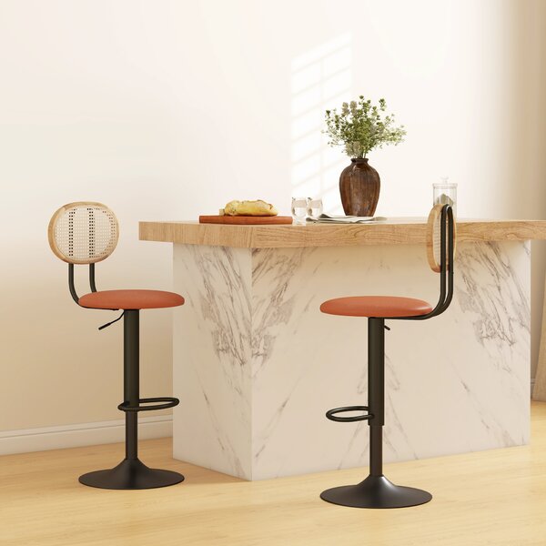 HOMCOM Set di 2 sgabelli da bar chaises de bar regolabili in altezza con schienale in rattan e poggiapiedi, marrone
