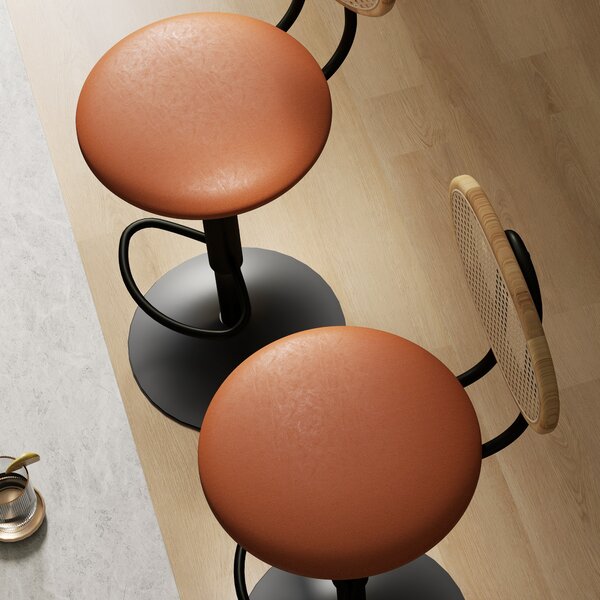 HOMCOM Set di 2 sgabelli da bar chaises de bar regolabili in altezza con schienale in rattan e poggiapiedi, marrone