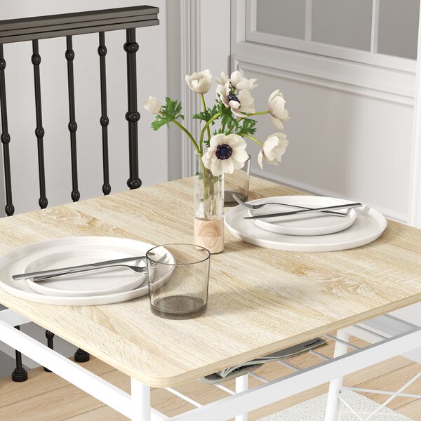 HOMCOM Set tavolo e sedie, tavolo da cucina con sedie, struttura in acciaio, con 2 sedie incassate, bianco quercia