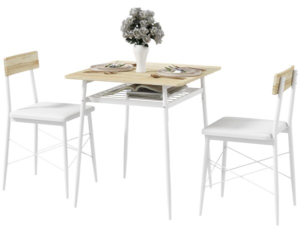 HOMCOM Set tavolo e sedie, tavolo da cucina con sedie, struttura in acciaio, con 2 sedie incassate, bianco quercia
