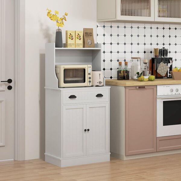 HOMCOM Mobile armadio microonde per cucina con spazio aperto 1 cassetto e armadio 2 porte 61 x 35 x 125,4 cm bianco