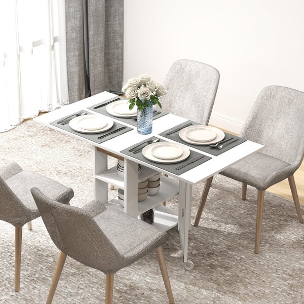 HOMCOM Tavolo Pieghevole Pranzo con 2 Ribalte e Ripiani Espandibile per 4 Persone, 120x60x75 cm, Bianco | Aosom Italy