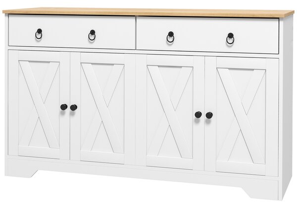 HOMCOM Buffet mobile da salotto armadio da cucina stile rurale 2 cassetti e 2 armadi ripiani a diverse altezze bianco