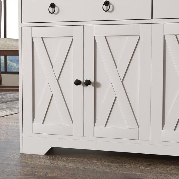 HOMCOM Buffet mobile da salotto armadio da cucina stile rurale 2 cassetti e 2 armadi ripiani a diverse altezze bianco