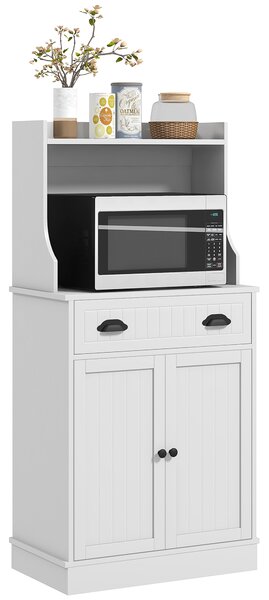 HOMCOM Mobile armadio microonde per cucina con spazio aperto 1 cassetto e armadio 2 porte 61 x 35 x 125,4 cm bianco