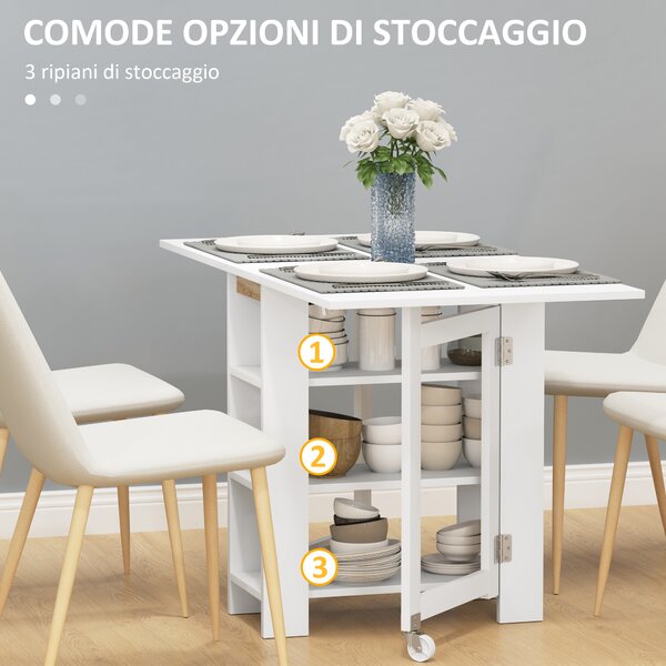 HOMCOM Tavolo Pieghevole Pranzo con 2 Ribalte e Ripiani Espandibile per 4 Persone, 120x60x75 cm, Bianco | Aosom Italy