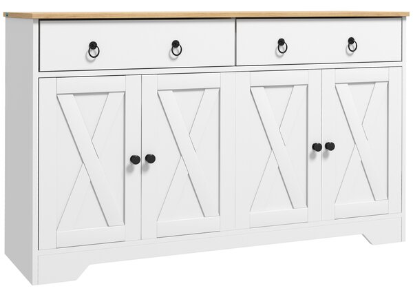 HOMCOM Buffet mobile da salotto armadio da cucina stile rurale 2 cassetti e 2 armadi ripiani a diverse altezze bianco