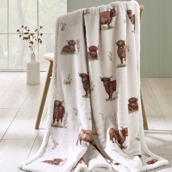 Coperta marrone e beige in micropile 130x170 cm Angus Highland Cow – Catherine Lansfield