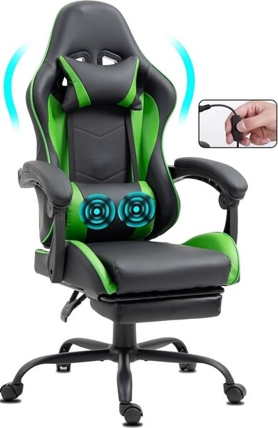 Delman Sedia da ufficio Sedia da gioco Sedia da gioco massaggiante Sedia da gioco ergonomica con poggiapiedi Cuscino lombare massaggiante 02-0042GN