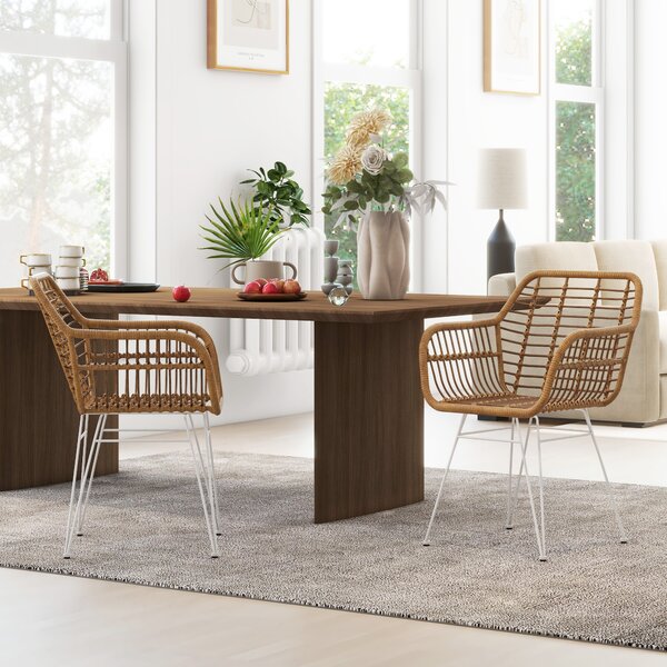 HOMCOM Set di 2 sedie fauteuils con Schienale e braccioli curve, Il rattan PE e Piedi robusti in acciaio, design bohémien, bianco| Aosom Italy