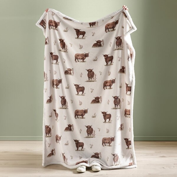 Coperta marrone e beige in micropile 130x170 cm Angus Highland Cow – Catherine Lansfield