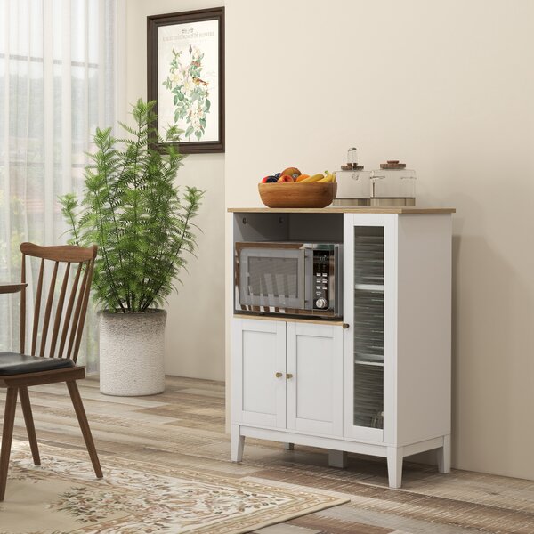 HOMCOM Mobile Microonde con Armadietto Inferiore e 3 Ripiani Laterali con Anta in Vetro, in Legno, 80x35x97 cm, Bianco | Aosom Italy