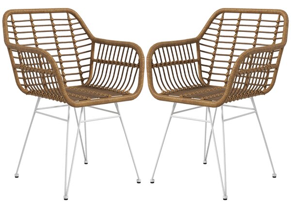 HOMCOM Set di 2 sedie fauteuils con Schienale e braccioli curve, Il rattan PE e Piedi robusti in acciaio, design bohémien, bianco| Aosom Italy
