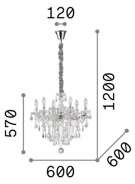 IDEAL LUX Lampadario di cristallo Florian, dimmerabile, Cromo / Argento, Soggiorno / Sala da pranzo, Vetro, Lampadario di cristallo