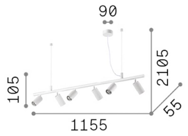 IDEAL LUX Lampada a sospensione Dynamite, Nero, Soggiorno / Sala da pranzo, Metallo, Moderno, Lampada a sospensione