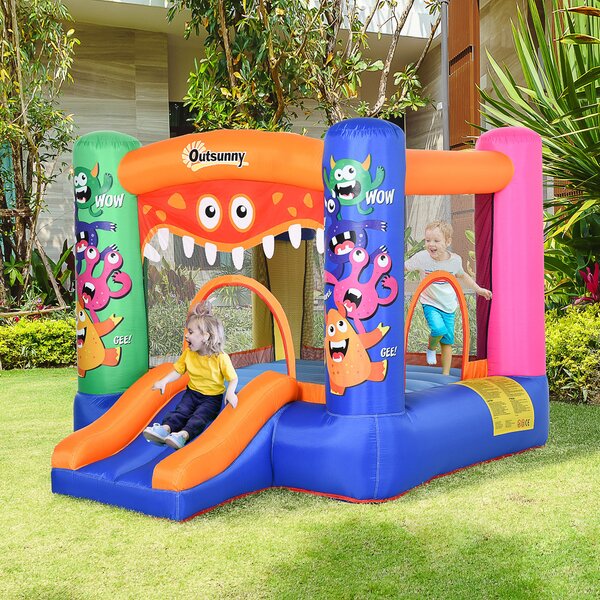 Outsunny Casa Gioco Gonfiabile Gigante per Bambini 3-8 anni Trampolino Rimbalzante Colorato con Scivolo e Canestro 250cmx180cmx175cm|Aosom