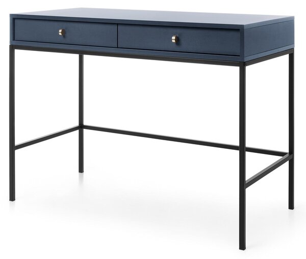 Comò da trucco con due cassetti, colore blu navy, maniglie nere, dimensioni 104 x 50 x 78 cm