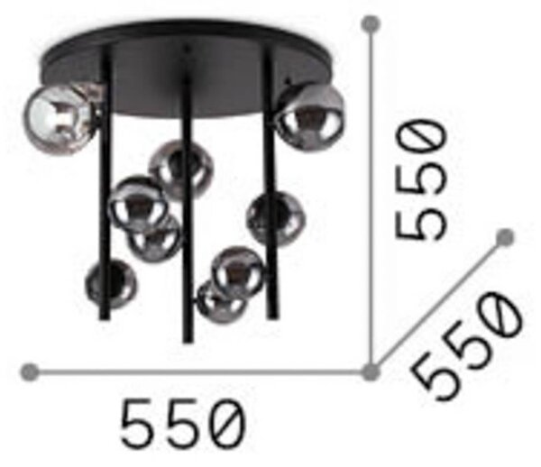 IDEAL LUX Plafoniera soffitto Perlage, Nero, Soggiorno / Sala da pranzo, Metallo, Plafoniera