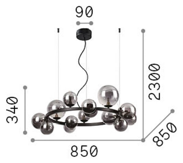 IDEAL LUX Lampada a sospensione Perlage, ottone/ambra, 14 luci, Ø 85 Perlage, Ottone / Oro, Soggiorno / Sala da pranzo, Metallo