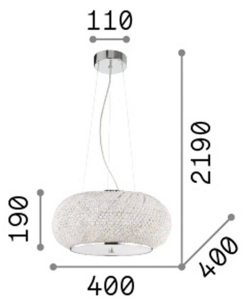 IDEAL LUX Lampada a sospensione in cristallo Pasha, dimmerabile, Cromo / Argento, Soggiorno / Sala da pranzo, Metallo, Lampada a sospensione
