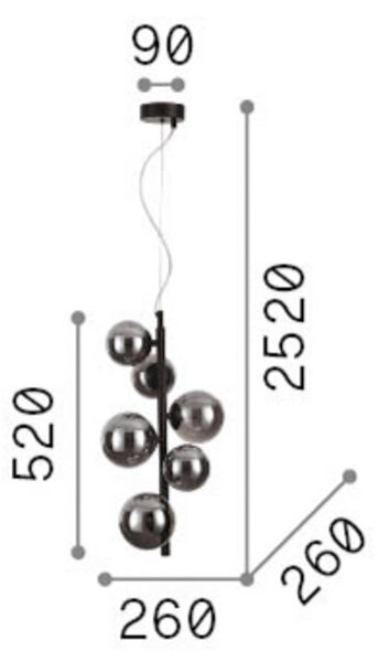 IDEAL LUX Lampada a sospensione Perlage, ottone/ambra, altezza 52 cm, 6 luci Perlage, Ottone / Oro, Soggiorno / Sala da pranzo, Metallo