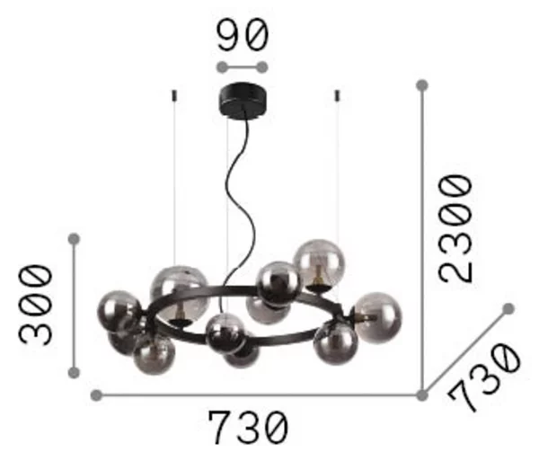 IDEAL LUX Lampada a sospensione Perlage, ottone/ambra, 11 bracci, Ø 73 cm Perlage, Ottone / Oro, Soggiorno / Sala da pranzo, Metallo
