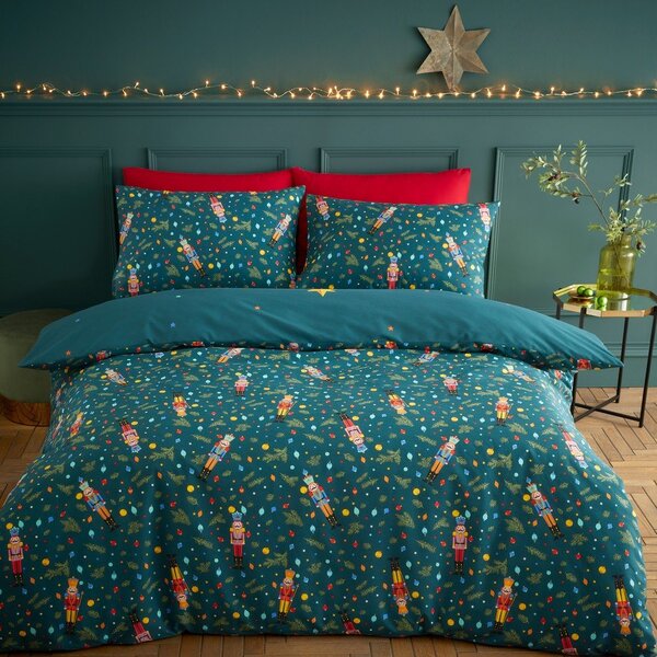 Set copripiumino e federa verde scuro per letto matrimoniale e per letto esteso 230x220 cm Nutcracker – Catherine Lansfield