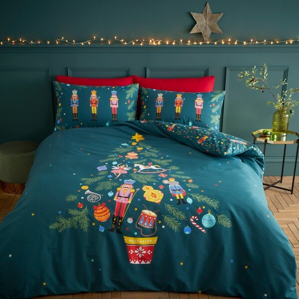 Set copripiumino e federa verde scuro per letto matrimoniale e per letto esteso 230x220 cm Nutcracker – Catherine Lansfield